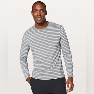 Lululemon basic Long Sleeve tee | Quiet Stripe Heathered Medium Grey White | med